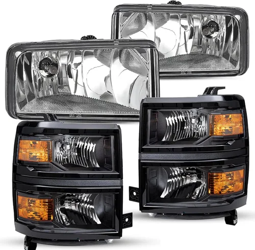 Vista 23 de JSBOYAT Conjunto de faros delanteros con luces antiniebla para Chevy Silverado 1500 2014-2015, camioneta, halógena, estilo OE, par de faros