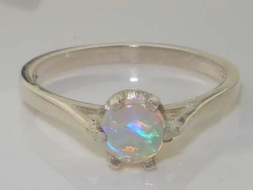Vista 5 de Anillo solitario de plata de ley 925 con ópalo natural para mujer, tallas 4 a 12
