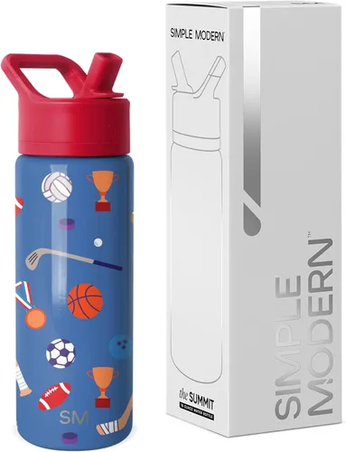 Vista 40 de Simple Modern - Botella de agua para niños de la colección Summit con tapa con pajilla Taza aislada de acero inoxidable de 14 onzas para niños