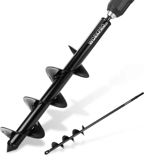 WORKPRO 2PC Auger Drill Bit Set for Planting – 1.6 x 16 Inch & 3.5 x 16 Inch Garden Auger Bits, Spiral Drill for Digging Bulb Holes, Fence Posts &