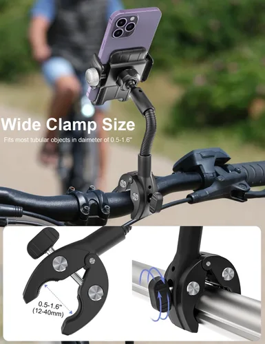 Vista 3 de woleyi Soporte de teléfono de cuello de cisne para bicicleta, soporte de teléfono para motocicleta, abrazadera de manillar ajustable giratoria