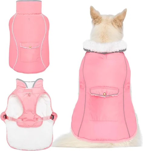 Vista 14 de Abrigo de Invierno para Perro - Ropa Cálida para Perro para Lluvia Nieve Viento Clima Frío - Chaleco Chaqueta para Mascotas Reflectante Ajustable