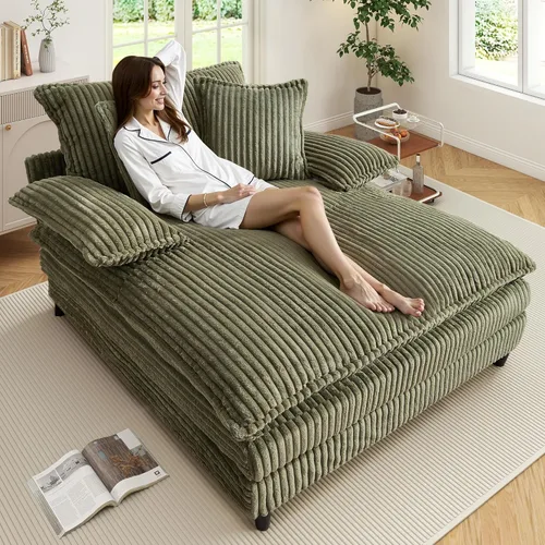 Vista 10 de WESTSETLUX Tumbona extragrande de 54.8 pulgadas de ancho para interiores con respaldo ajustable de 5 posiciones, sofá cama de pana con 3 almohadas
