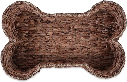 Vista 2 de Bone Dry Pet Storage Collection, cesta de juguete de jacinto en forma de hueso, marrón oscuro, grande, 24 x 15 x 9 pulgadas