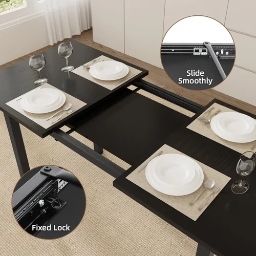 Vista 4 de VOWNER 63” Extendable Dining Table Set for 4-6 People, 5-Piece Dining Table Set for 4 People with 4 Chairs, Kitchen Table Set with MDF Wood Board