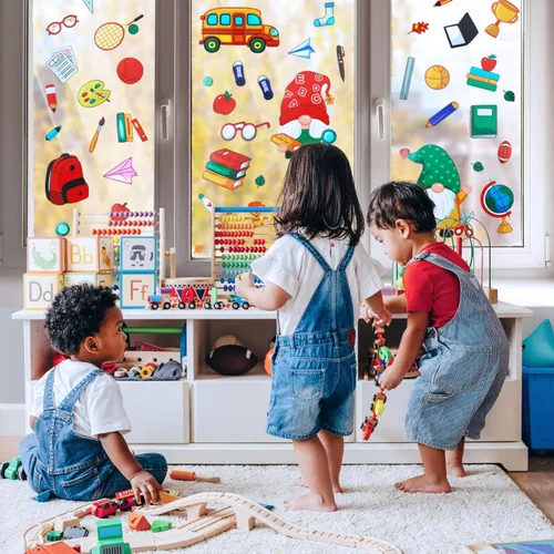 Vista 6 de Naler Decoraciones para el regreso a clases, 99 adhesivos para ventana, de PVC, reutilizables, impermeables, estáticas, de doble cara, para ventanas