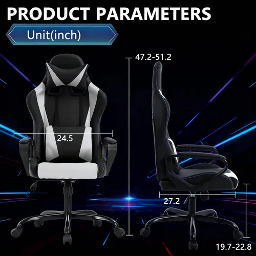 Vista 3 de Silla ergonómica para juegos de PC, silla de escritorio de carreras, respaldo alto, sillas de computadora de oficina con brazos, soporte lumbar