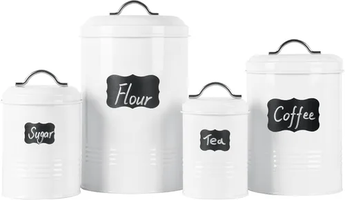Brightalk Juego de 4 recipientes herméticos para cocina, juego de 4 tarros herméticos blancos con etiquetas de pizarra extraíbles y marcador, para