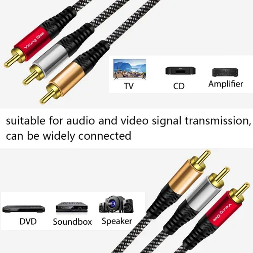 Vista 3 de Cable RCA de audio y video de 12 pies, Yeung Qee 3RCA macho a 3RCA macho compuesto AV cable compatible con decodificador, altavoz, amplificador