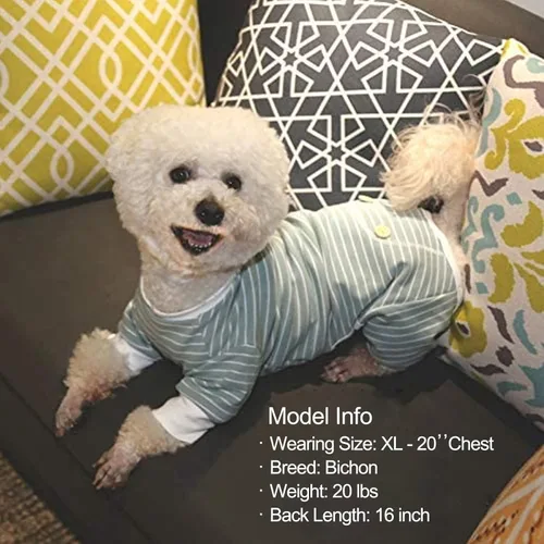 Vista 7 de KYEESE Pijamas para perros elásticos de 4 patas, pijamas a rayas para perro, overol ligero, pijama para cachorro, suave, transpirable, acogedor