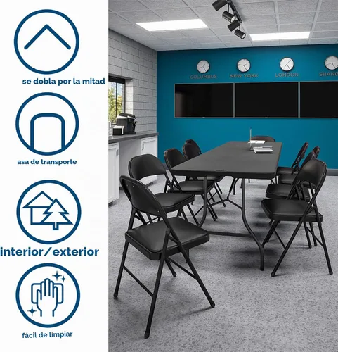 Vista 7 de COSCO Mesa de banquete plegable por la mitad de 6 pies con asa, negro