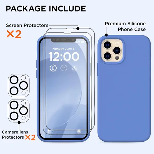 Vista 5 de Funda para iPhone 12 Pro Max, [2 protectores de cámara + 2 protectores de pantalla], funda protectora de silicona de cuerpo completo a prueba