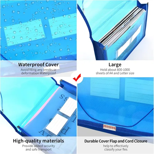 Vista 3 de Carpeta de archivos expandible organizador de documentos r con solapa y cierre de cable, bolsa de documentos transparente impermeable, expansión