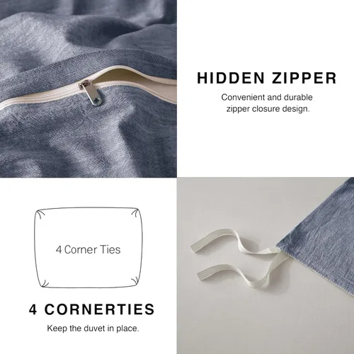 Vista 5 de BFS HOME Funda de edredón de lino tamaño King, mezcla de lino de algodón suave y transpirable, juego de ropa de cama de 3 piezas con 2 fundas