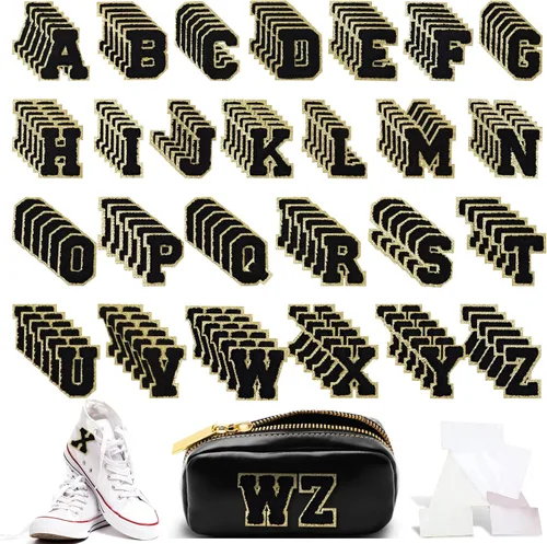 156 parches de letras de chenilla autoadhesivas, 6 parches de trébol pedregoso de la A a la Z, parches de letras de felpilla para bricolaje, bolsas