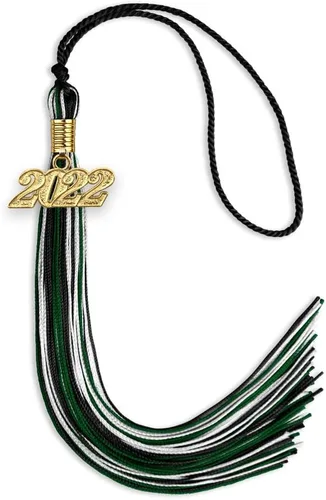 Vista 102 de Endea Graduation Borla mixta de triple color con gota de fecha dorada (negro/dorado/blanco, 2021)