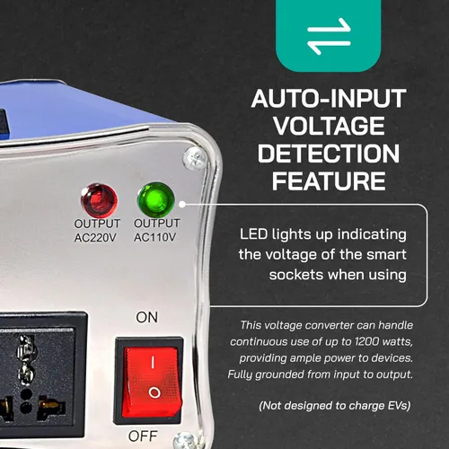 Vista 7 de LiteFuze Convertidor de voltaje de 1500 W - 110 V a 220 V y transformador elevador de 220 V a 110 V - Protección dual del disyuntor - Salida