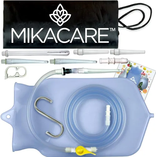 Kit de bolsa de enema Mikacare - 2 cuartos de galón de silicona transparente no tóxica - Café para limpieza de colon y desintoxicación - Kit de