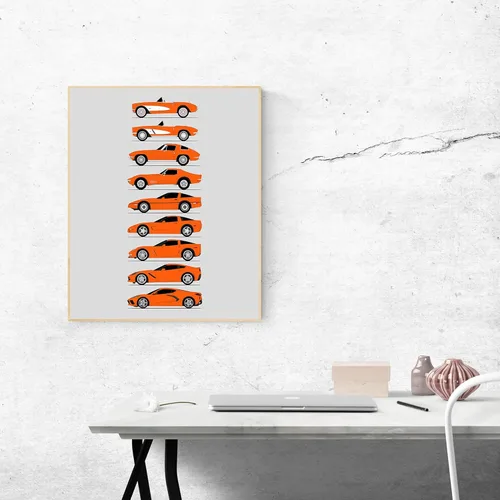 Vista 14 de Custom Car Posters Póster hecho a mano compatible con Chevy Corvette Generations e impresión de Chevrolet Corvette (C1 C2 C3 C4 C5 C6 C7 C8)