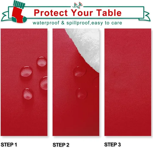 Vista 3 de Hiasan - Mantel rectangular de tela impermeable y lavable para comedor y fiesta Rojo