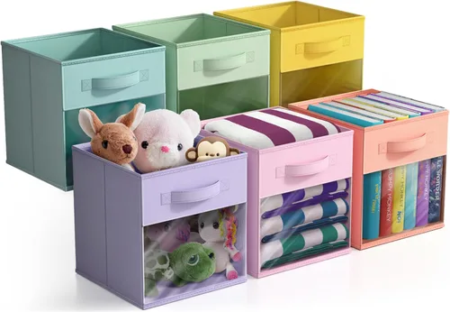 Vista 14 de Sorbus – Cubos de almacenamiento de tela de 11 pulgadas – Botes plegables resistentes con asa – 6 canastas plegables para organizar ropa, juguetes