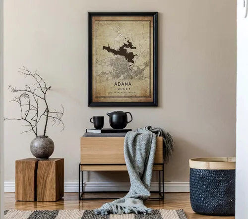 Vista 7 de Mapa de Adana, Turquía, Vintage Western (12x16)