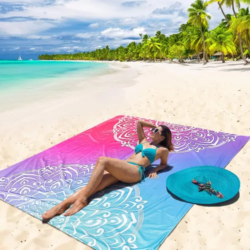 Vista 5 de HIHOHO Manta de Playa, Manta de Playa a Prueba de Arena, Impermeable de Secado Rápido Ligera Manta de Picnic Azteca para Exteriores 79" X