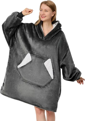 Vista 12 de Ramees - Manta portátil con capucha, sudadera de forro polar Sherpa de gran tamaño con mangas y bolsillos
