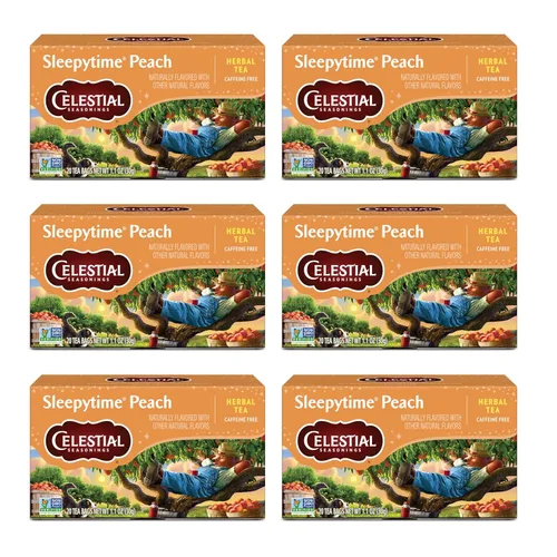 Celestial Seasonings Sleepytime - Té de hierbas de melocotón, sin cafeína, caja de 20 bolsas de té, (paquete de 6)