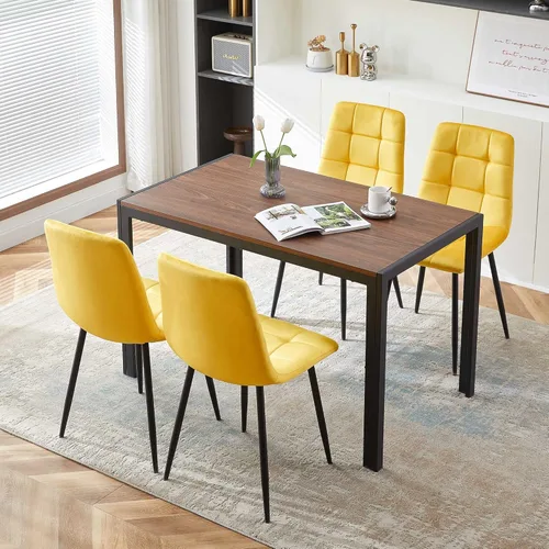 Vista 17 de Homedot Juego de mesa de comedor redonda de 5 piezas para 4, mesa de cocina gris de 37 pulgadas con 4 sillas de comedor negras sentadas