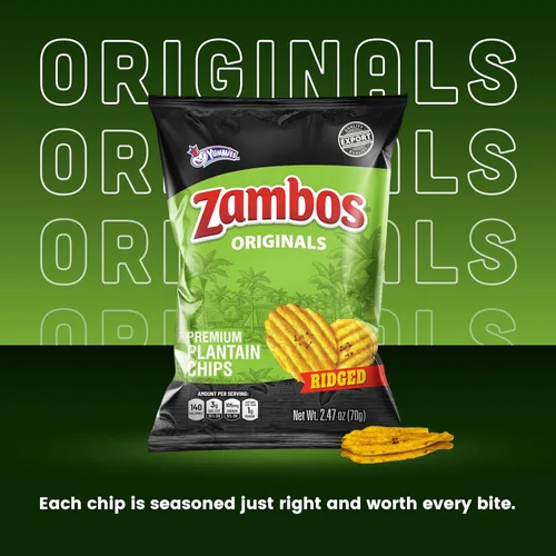 Vista 4 de Zambos Chips de plátano originales, chips de plátano prémium de corte acanalado crujiente, paquete de 8 unidades de 2.47 onzas