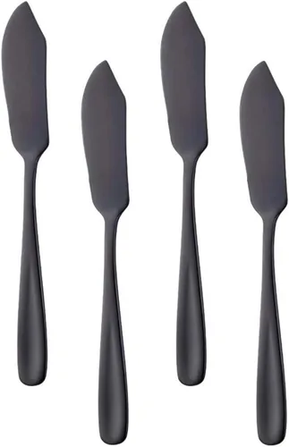 Baikai - Juego de 4 cuchillos de acero inoxidable 18/10, cuchillo de mantequilla de desayuno negro, esparcidor de sándwich