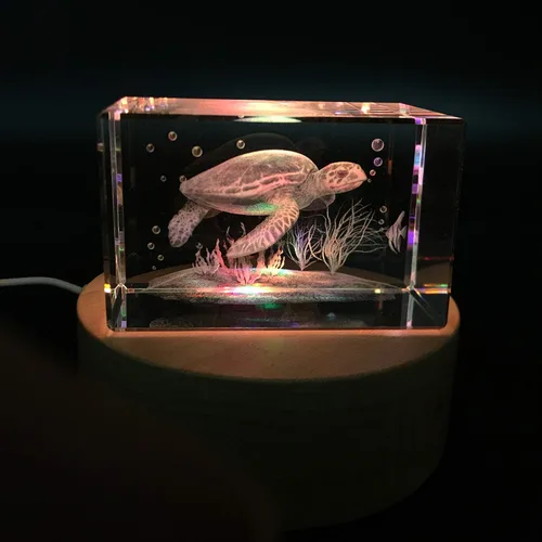 Vista 6 de Pisapapeles de tortuga marina 3D (grabado con láser) en cubo de cristal de cristal, regalos de cumpleaños/Navidad (no incluye base LED