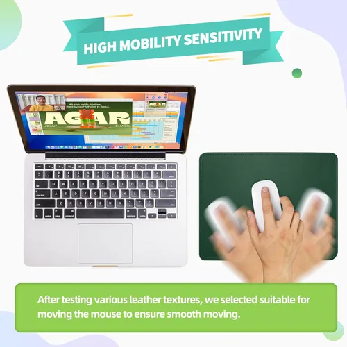 Vista 4 de Alfombrilla para mouse, alfombrilla de mouse de poliuretano, alfombrilla de mouse de cuero con borde cosido base de microfibra con antideslizante