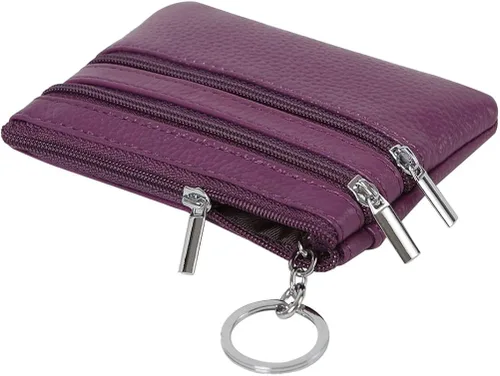 Vista 5 de Monedero de cuero auténtico para mujer, con llavero