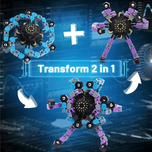 Vista 3 de 8 piezas de juguetes Fidget Spinner transformables para niños y adultos, robot transformable de cadena, spinner, juguetes giratorios de punta