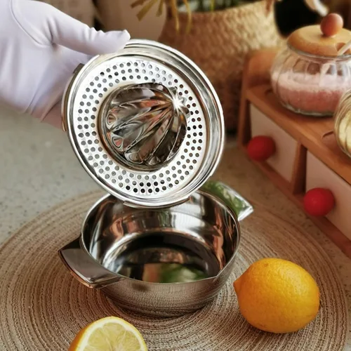 Vista 7 de Exprimidor de naranja limón, exprimidor manual de acero inoxidable, exprimidor de cítricos de mano, exprimidor de limón con tazón exprimidor colador