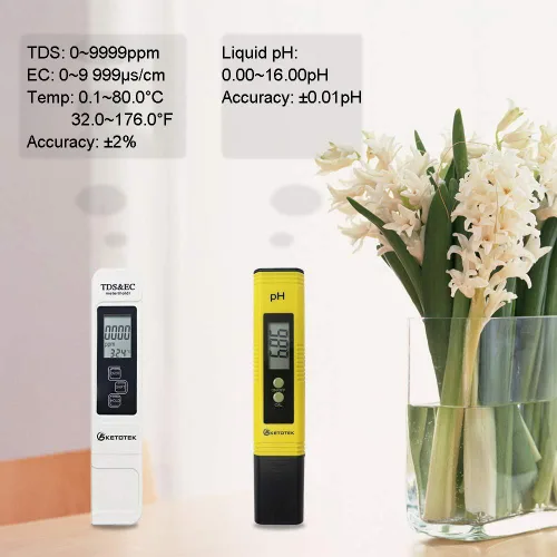 Vista 2 de KETOTEK Medidor digital de temperatura de pH TDS y EC para agua, lápiz de pH y probador PPM Medidor de temperatura TDS-EC, probador de pH