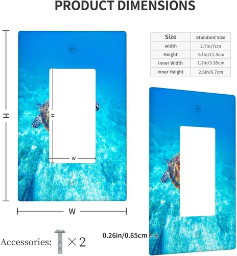 Vista 4 de Placa de interruptor de luz de tortuga marina de 1 banda, placa de pared basculante individual, placa decorativa eléctrica GFCI para decoración