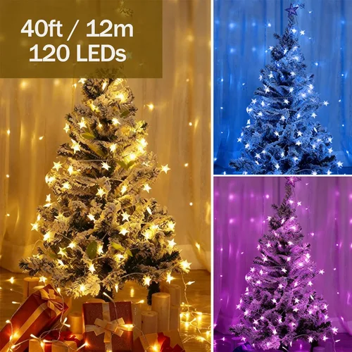 Vista 7 de Solhice Luces de cadena de estrellas que cambian de color de 40 pies para dormitorio, 120 LEDs, luces colgantes de hadas navideñas para interiores