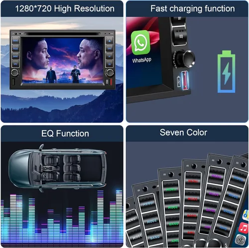 Vista 6 de Radio estéreo de coche doble DIN con reproductor de CD/DVD, control de voz Carplay y Android Auto, audio de coche de 7 pulgadas con pantalla táctil