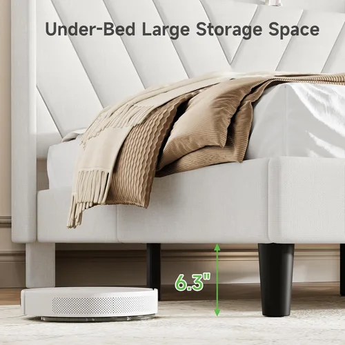 Vista 133 de koorlian Base de cama Queen con cabecero, base de cama tapizada ajustable con puertos tipo C y USB, cabecera de almacenamiento con respaldo de ala