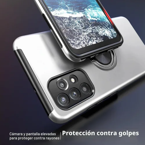 Vista 6 de Funda para Galaxy A13 5G con protector de pantalla (vidrio templado), funda híbrida 2 en 1 protectora delgada y resistente con anillo magnético Negro