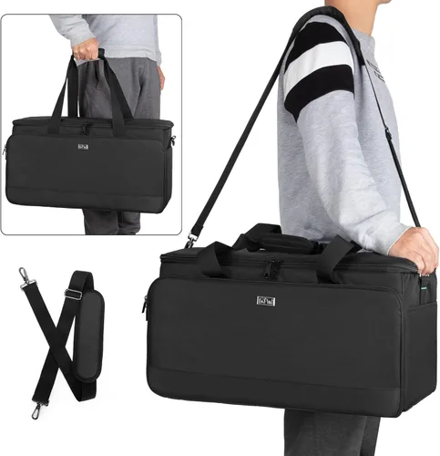 Vista 5 de LoDrid Bolsa grande para archivos de cables con parte inferior acolchada interior y divisores desmontables, bolsa para DJ con múltiples bolsillos