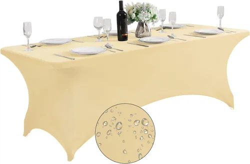 Vista 72 de SuperO - Paquete de 2 manteles de elastano impermeables para mesas de 6 pies, mantel elástico universal ajustable para fiestas, banquetes, bodas