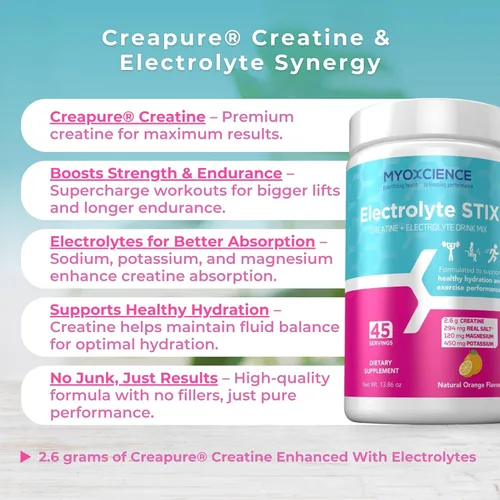 Vista 6 de MYOXCIENCE Electrolyte STIX Polvo de electrolito de creatina Recuperación del ejercicio y el desarrollo muscular con sal real