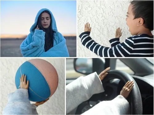 Vista 2 de Tiny Hands - Juguetes novedosos de 4.5 pulgadas Bronceado izquierdo y derecho + mano del dedo medio Marionetas de plástico con palos de sujeción