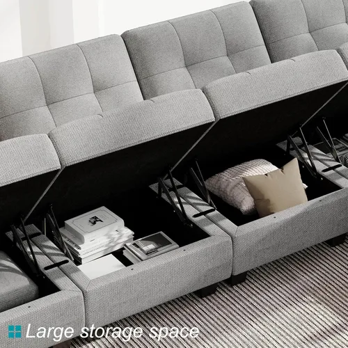 Vista 113 de Belffin Sofá modular modular con tumbonas dobles en forma de U, modular con asiento de almacenamiento, sofá modular con otomanas reversibles