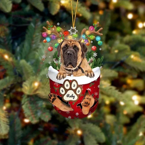 Vista 160 de Adornos personalizados de Pug cervatillo – Decoración personalizada para árbol de Navidad con patas de bolsillo de nieve