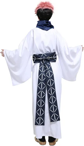 Vista 2 de Haikyuu Disfraz de cosplay de anime para hombre casual bata tipo kimono con bufanda Obi